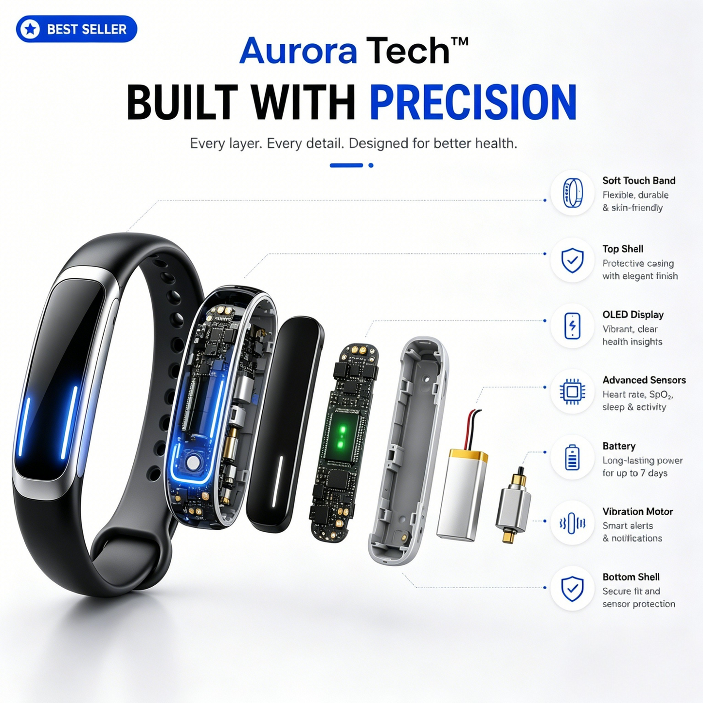 Aurora Tech™ Smart screenless health bracelet
