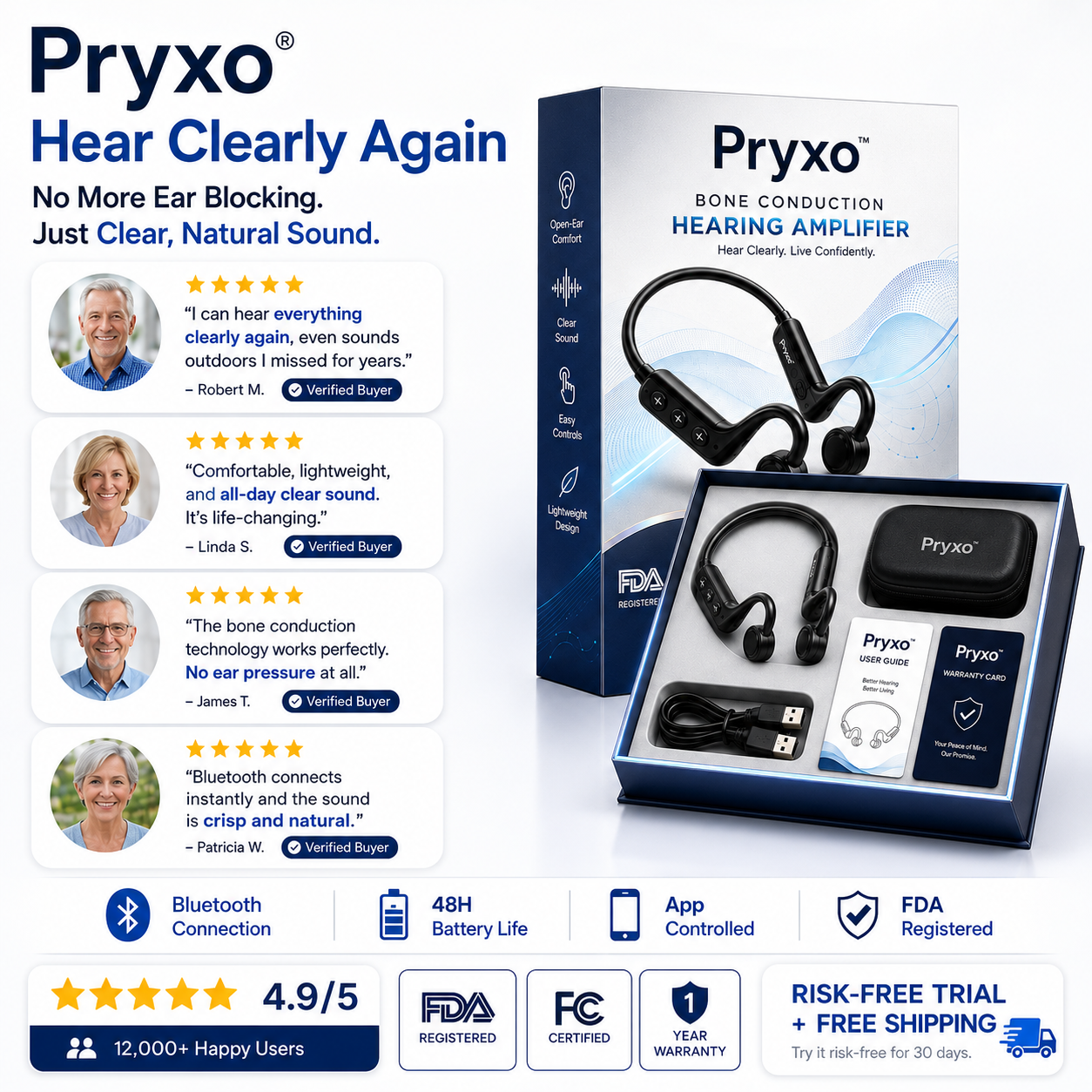 💖💥2026's hottest🔥 Pryxo™ bone conduction hearing aid—180-day safe after-sales service